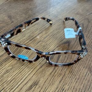 CHICO’S Square Embellished Tortoise Shell Readers Glasses 2.5